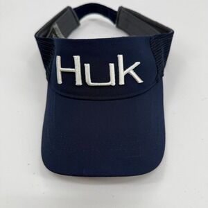 Huk Mens Performance Fishing Visor Navy Blue Adjustable Hat White Logo Golf Cap